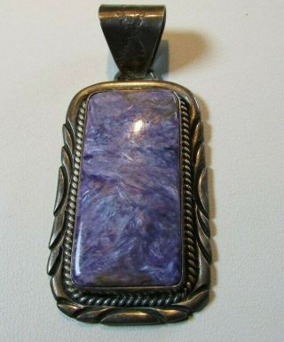 Native American Purple Charoite & Sterling Silver Pendant By Zuni Eriacho