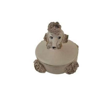 Pink Poodle Spaghetti Dog Porcelain Round Jewelry Trinket Box Vintage 1950s Mcm