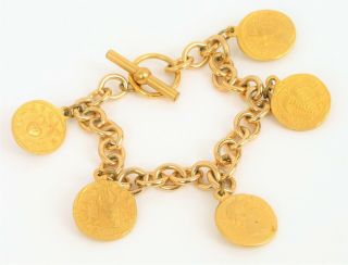 Vintage Gold Tone Ancient Roman Coin Charm Bracelet Costume Ysl ?