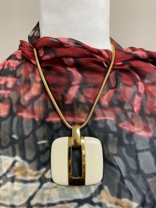 Vtg Lanvin Paris 18” Necklace Lucite Charm Made In France Gold Ivory 1970’s 70’s