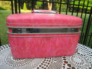Vtg Samsonite Silhouette Mod Pink Marbled Textured Train Makeup Cosmetic Case
