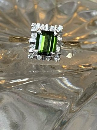 Vintage Hallmarked Art Deco 9ct Green Tourmaline Diamond Ring Size P1/2