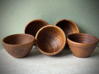 Set Of 5 Mid Century Teak Wood Bowls Made In Thailand