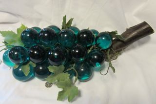 Vintage Blue/green Lucite Large Grape Cluster /leaves /driftwood Stem,  16 " Long