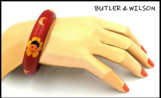 Vintage Signed Butler And Wilson Red Overdyed Bakelite Bracelet Pierrot Design