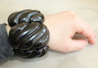 Spectacular Chunky Huge Carved Dark Chocolate Bakelite Bracelet 191gr,  2.  5 " H