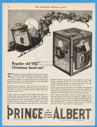 1918 Prince Albert Pipe Tobacco Santa Claus Flying Reindeer Sleigh Christmas Ad