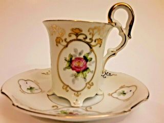 Vintage Ucagco Footed Tea Cup And Saucer Occupied Japan Floral