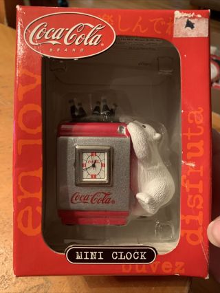 Vintage Coca Cola Collectible Mini Clock Polar Bear Cooler