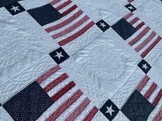 Fine Vintage Usa Red White Blue Old Glory Flag Stars & Stripes Farmhouse Quilt