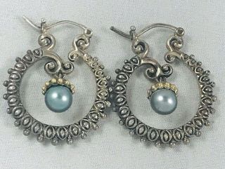 Barbara Bixby 18k Gold & Sterling W/black - Blue Pearl - 1 " Hoop Earrings