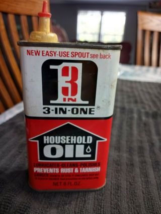 Vintage 8oz 3 - In - 1 Household Oil Tin Oil Can Advertising " 3 - In - One " 1/2full