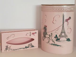 Vintage Wolff Products Pink Poodle Paris Bathroom Trash Can/tissue Hand Painted