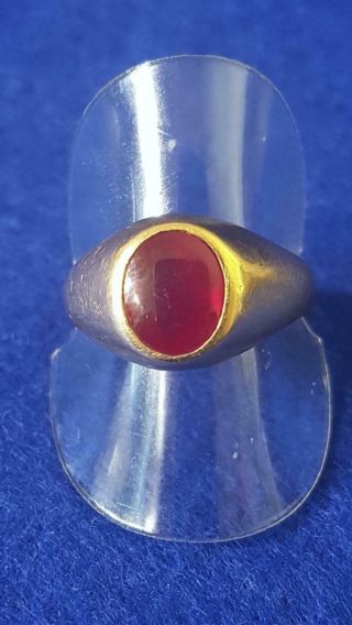 Handsome Retro 1950 - 1960s Unisex 9ct Solid Gold Red Spinel Signet Ring S/9½ 4.  6g