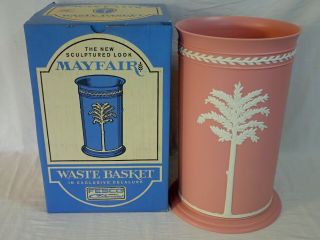 Vintage Mcm Fesco Mayfair Pink Plastic Wedgewood Waste Basket W/ Box