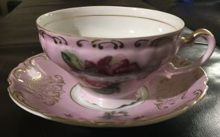 Bond Ware Hand Painted Tea Cup And Saucer Made In Japan Pink And Red Roses