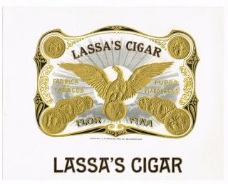 Cigar Box Label Vintage C1920 Embossed Lassas Bald Eagle Gold Coins Milwaukee
