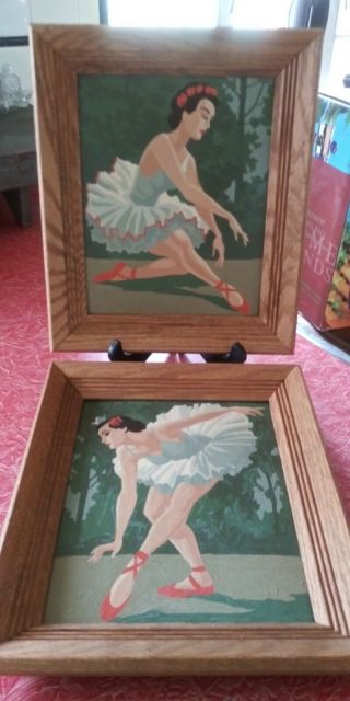2 Vintage Paint By Number In Frame Ballerina Ballets Mid Century 50 