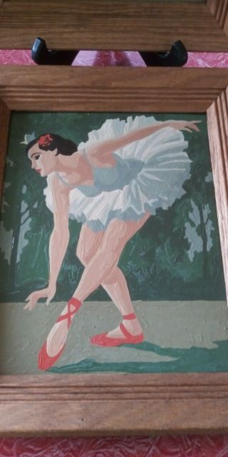 2 Vintage Paint By Number In Frame BALLERINA BALLETS Mid Century 50 ' s 60 ' s 3