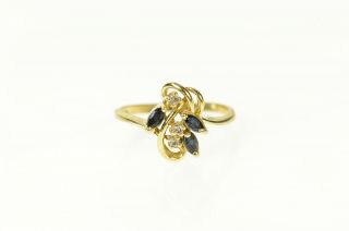 14k Marquise Sapphire Diamond Accent Cluster Ring Size 6 Yellow Gold 18