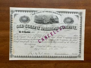 1885 Cancelled Illust Stock Certificate Old Colony Rr Co American Bank Note Co