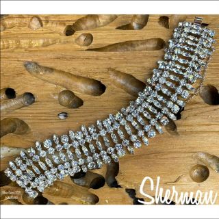 Sherman Luxury Bracelet 7.  5” 1” Wide Crystal Swarovski.