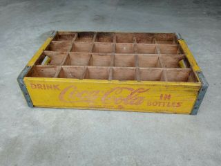 Vintage Coca - Cola Yellow Bottle Case Wooden Crate Tray - 1980s 3