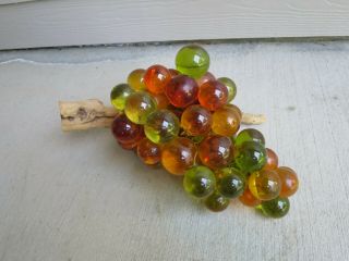 Vintage Mid Century Modern Large Lucite Acrylic Resin Grape Cluster Amber,  Green,