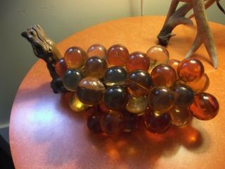 Vintage Mcm Lucite Acrylic Grapes Cluster Amber Yellow Orange 15 " Driftwood