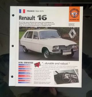 1964 - 79 Renault 16 Information Brochure Hot Cars