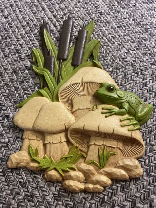 18” Vintage Frog And Mushroom Wall Hanging 1970s By Burwood Products