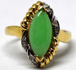 Vintage 14k Solid Gold,  Jade And Diamonds Ring Size 6.  5