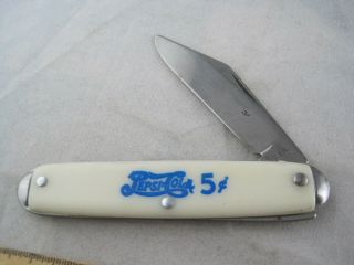 Vintage Pepsi - Cola 5 Cent - Pocket Knife One Single Blade - Marked Usa - Riveted