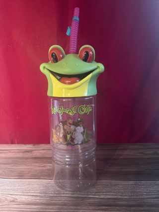 Rainforest Cafe Drink Tumbler Cup Straw Kids W Frog Head Snack Holder