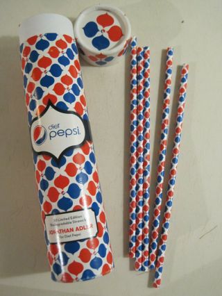 Diet Pepsi Tube Of 48 Sturdy 9” Paper Straws Jonathan Adler Limited Edition Fun
