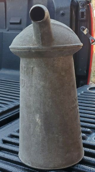 Vintage Galvanized Metal 2 Quart Bulk Oil Can Dispenser with Rigid Pour Spout 3