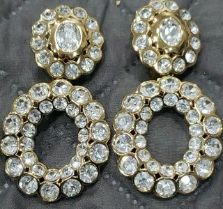 Christian Dior Gold Tone Rhinestone Clip On Hoop Top Drop Large Earrings