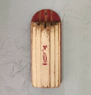 Vintage Chippy Paint Wooden Kitchen Knife Holder Art Deco Modern Wall Hanging