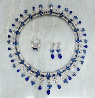 Suzanne Somers Rare Sterling Silver Necklace Earrings & Ring Set Ss - 4160