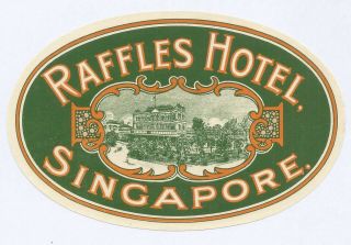 Raffles Hotel Singapore Oval Green Gold Scarce Hotel Luggage Label