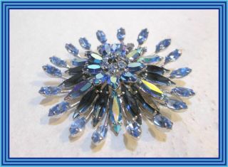 Sherman 3 SHADES OF BLUE - LARGE SIZE FIGURAL WATERLILY CLUSTER MOTIF BROOCH NR 3