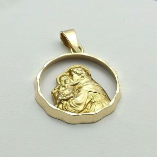 18k Gold 750 Italy St Saint Anthony Medal In Circle Disc Charm Pendant 2 Grams
