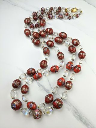 Red Venetian Wedding Cake Lampwork And Aurora Borealis Crystal Glass Necklace