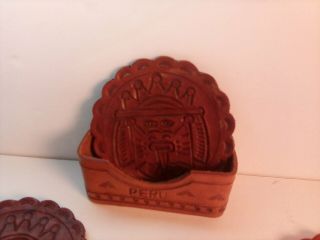 Coaster Set,  With Holder,  6 Hand Tooled Leather Coasters From Peru