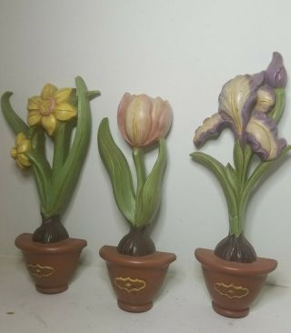 Vtg 3 Pc Gia Inc.  Home Interiors Usa Floral Wall Hanging Iris,  Tulip & Daffodil