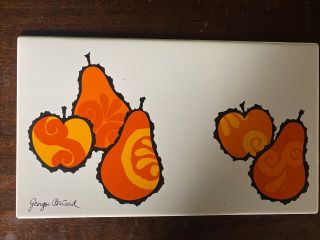 Mid - Century Georges Briard Orange Pear/apple Enamel Metal Tile Trivet / Coaster