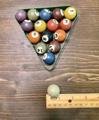 Vintage Complete Set Of Billiard Pool Balls With Metal Rack And Cue Ball