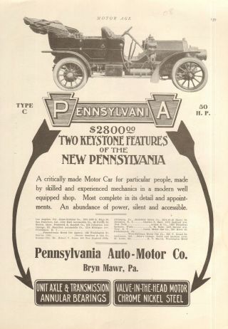 1908 Pennsylvania Touring Car Orig Vint Car Ad
