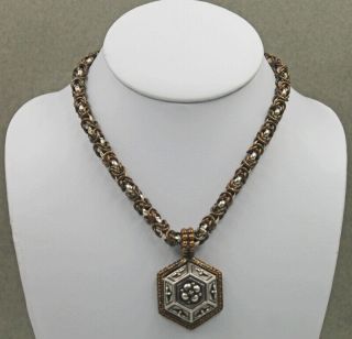 Stephen Dweck Heavy Sterling Silver & Bronze Chain Pendant Bold Necklace