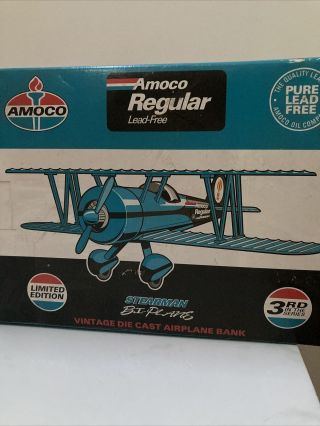 Vintage 1993 Spec Cast Amoco Regular Airplane Bank 3 Stearman Bi - Plane 37501